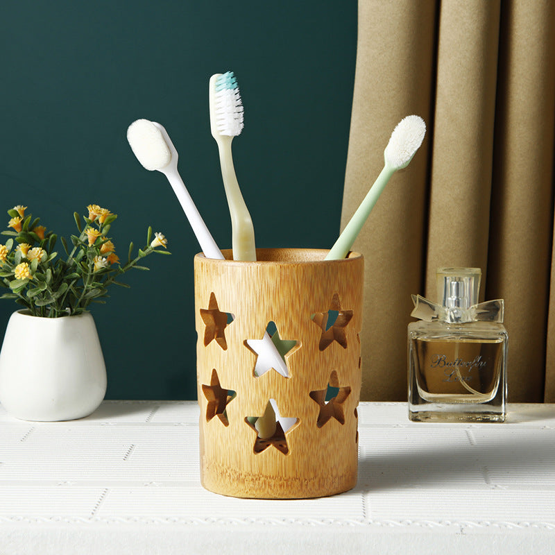 Creative Natural Bamboo Wood Hollow Toothbrush Cup