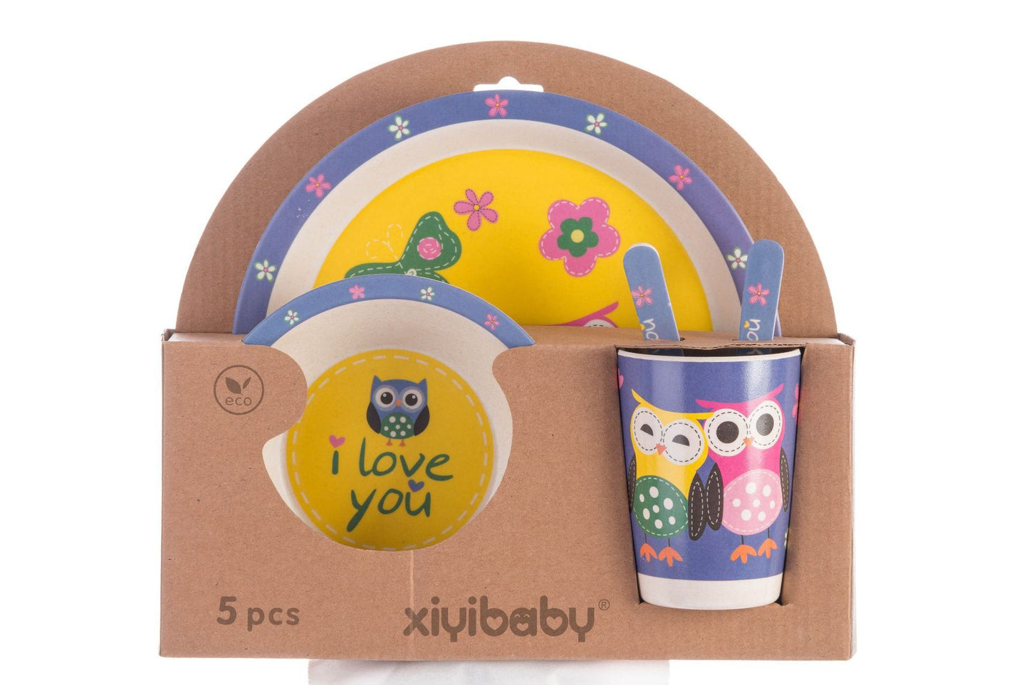 Children's Baby Cutlery Set Of 5 Bamboo Fiber Dishes