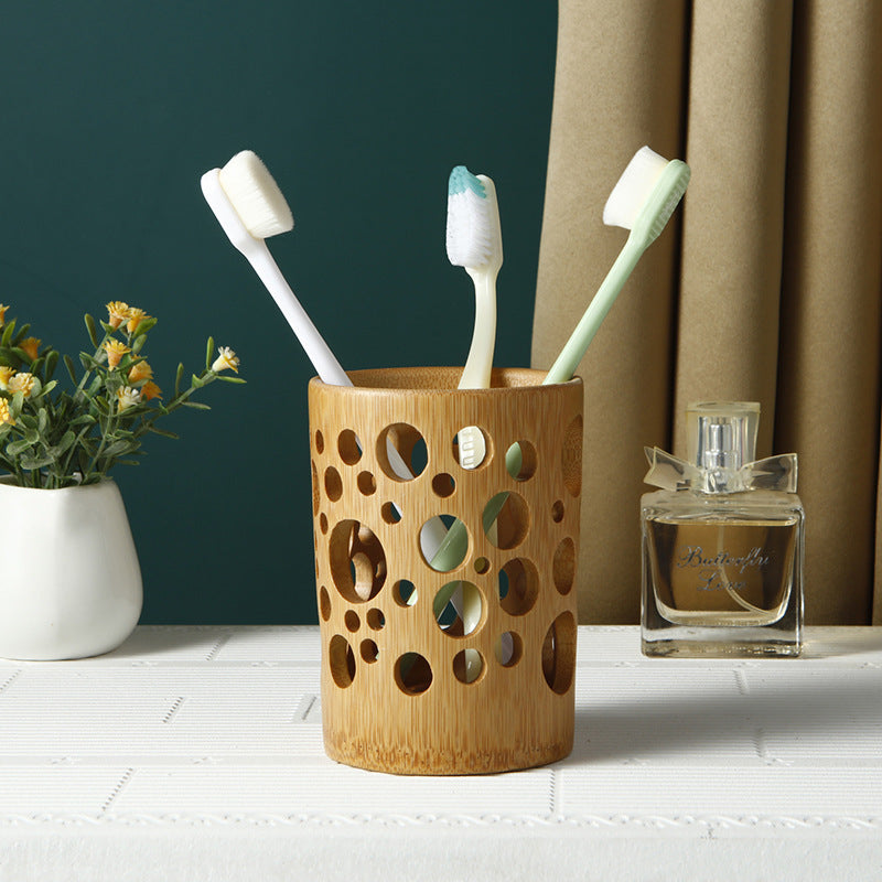 Creative Natural Bamboo Wood Hollow Toothbrush Cup