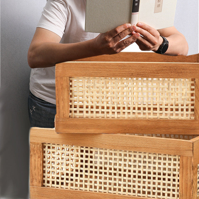 Retro Solid Wood Storage Basket Bamboo Storage Box