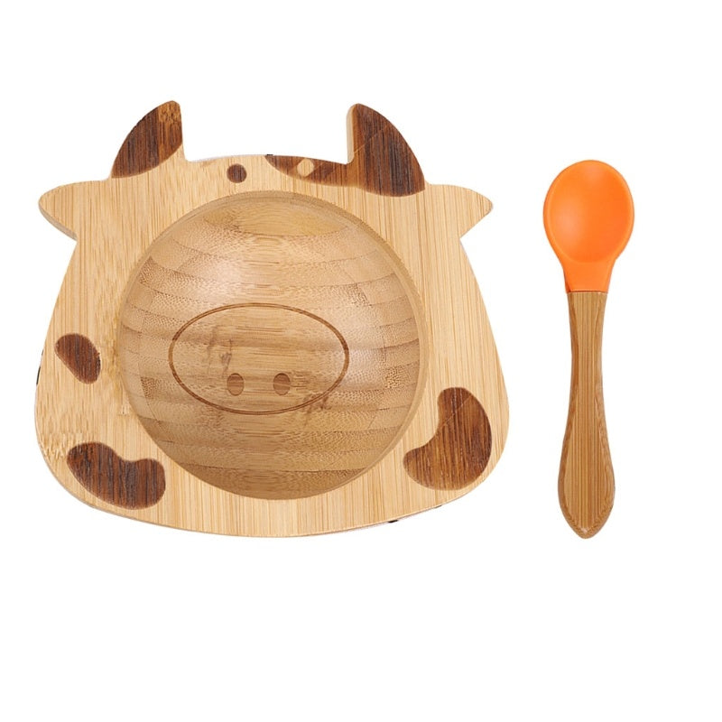 Bamboo Bowl And Plate Bear Dinner Plate Silicone Spoon Set