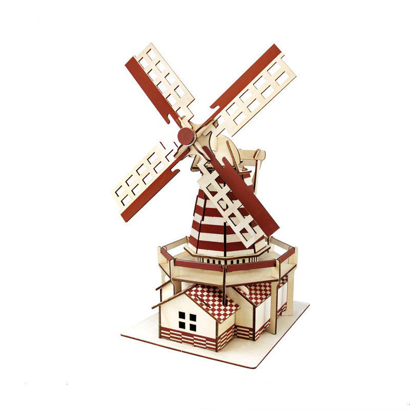 3D wooden windmill puzzle toy