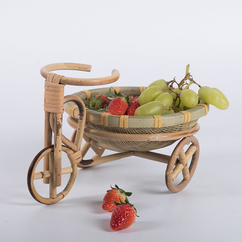 Pure Handmade Bamboo Storage Refreshment Basket Fruit Plate Tricycle Creative Home Decoration