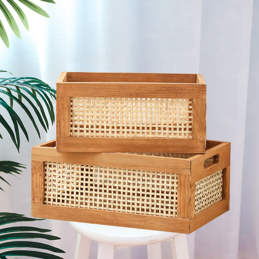 Retro Solid Wood Storage Basket Bamboo Storage Box