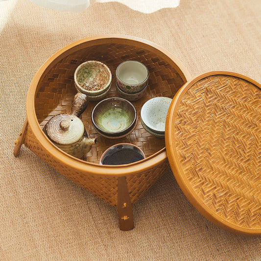 Vintage Bamboo Storage Basket Craft Tea Tray