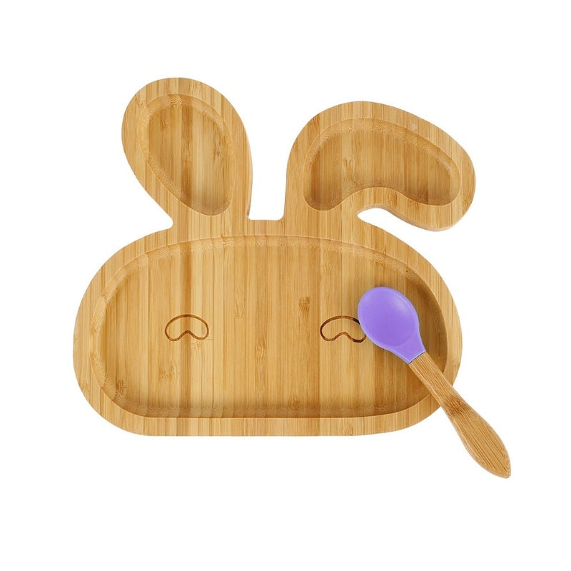 Bamboo Bowl And Plate Bear Dinner Plate Silicone Spoon Set