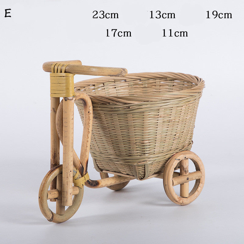 Pure Handmade Bamboo Storage Refreshment Basket Fruit Plate Tricycle Creative Home Decoration