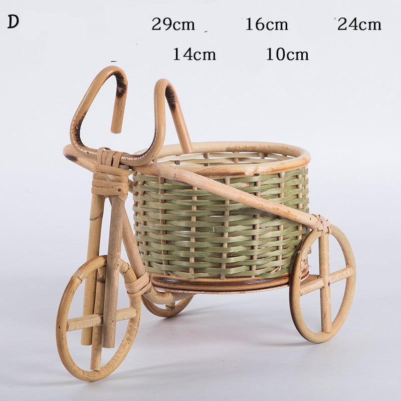 Pure Handmade Bamboo Storage Refreshment Basket Fruit Plate Tricycle Creative Home Decoration