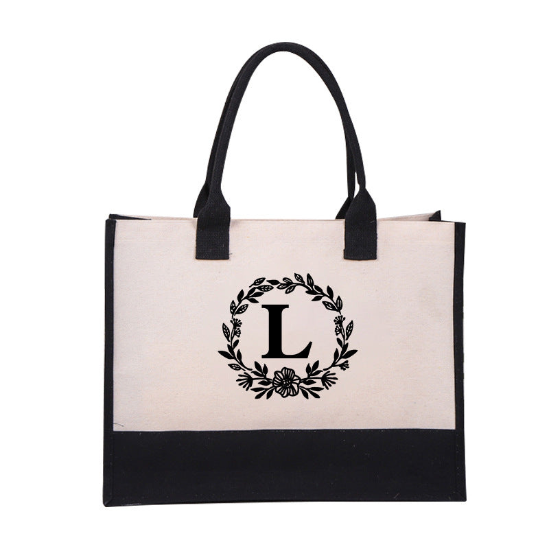 Cotton Linen Canvas Letters Beach Bag Fashion Tote Bag