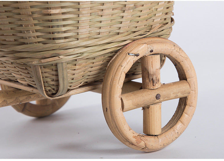 Pure Handmade Bamboo Storage Refreshment Basket Fruit Plate Tricycle Creative Home Decoration