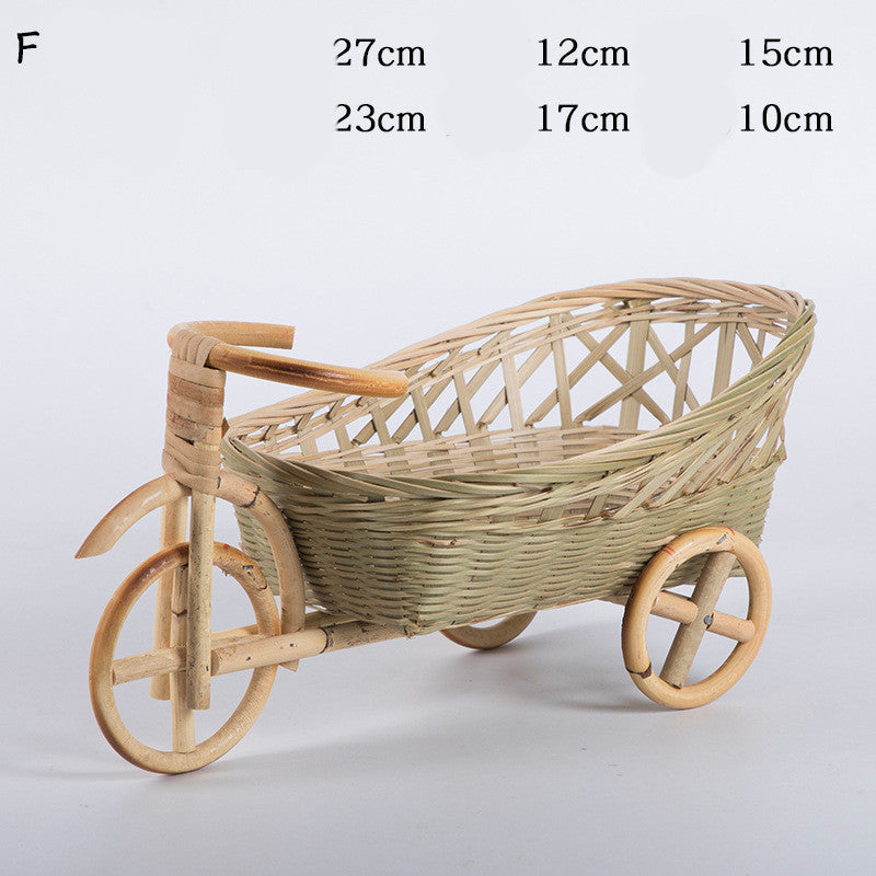 Pure Handmade Bamboo Storage Refreshment Basket Fruit Plate Tricycle Creative Home Decoration