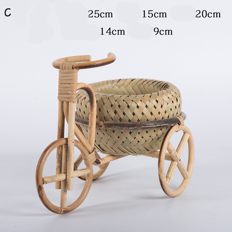 Pure Handmade Bamboo Storage Refreshment Basket Fruit Plate Tricycle Creative Home Decoration