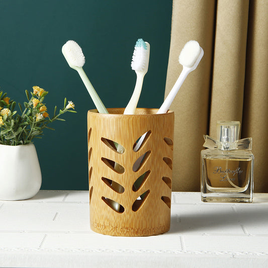 Creative Natural Bamboo Wood Hollow Toothbrush Cup