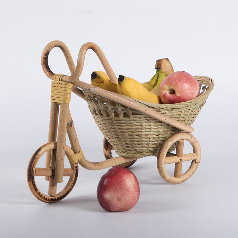 Pure Handmade Bamboo Storage Refreshment Basket Fruit Plate Tricycle Creative Home Decoration