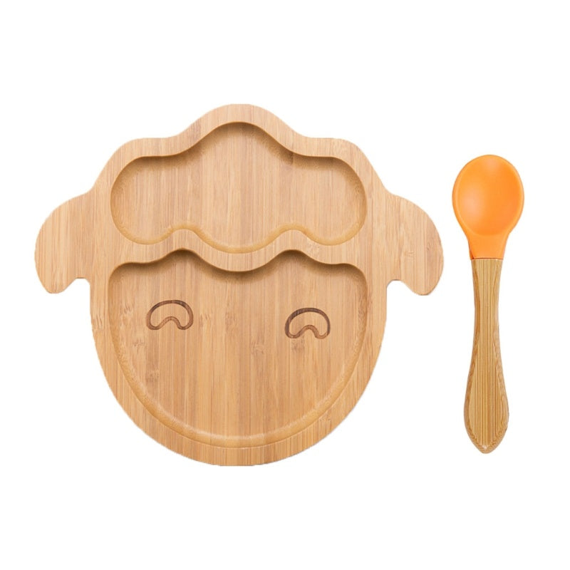 Bamboo Bowl And Plate Bear Dinner Plate Silicone Spoon Set