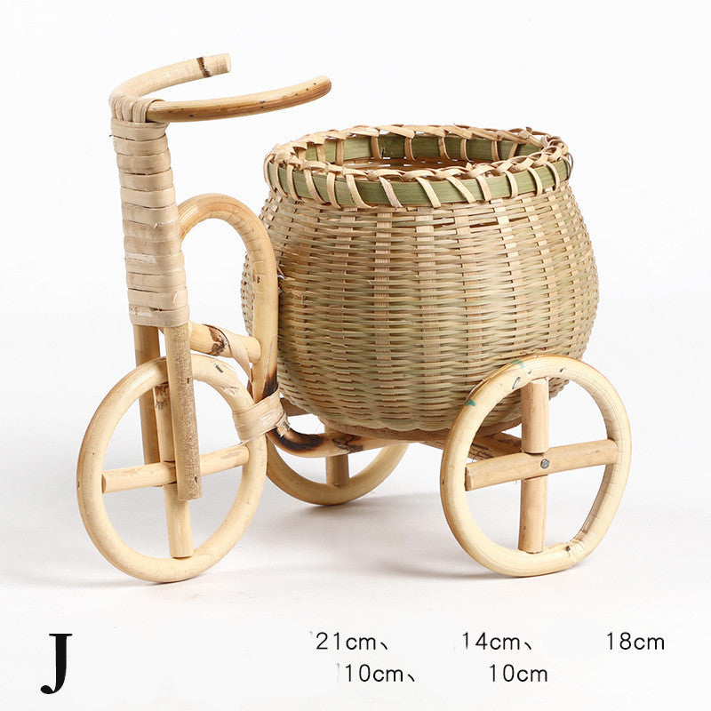 Pure Handmade Bamboo Storage Refreshment Basket Fruit Plate Tricycle Creative Home Decoration