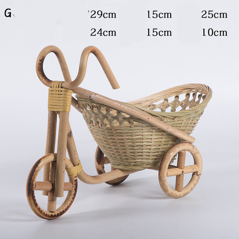 Pure Handmade Bamboo Storage Refreshment Basket Fruit Plate Tricycle Creative Home Decoration