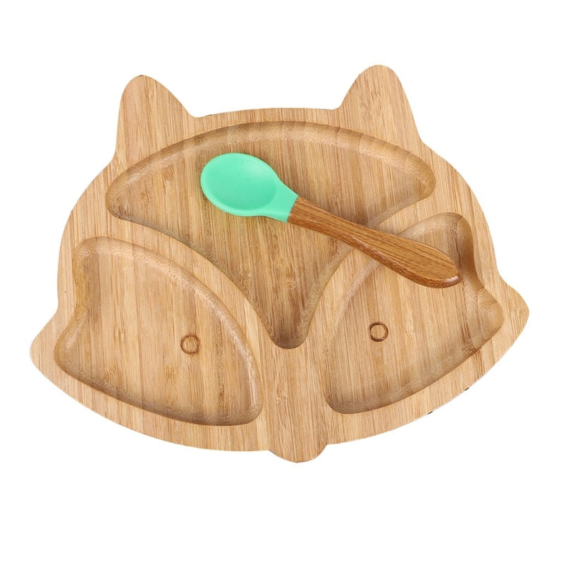 Bamboo Bowl And Plate Bear Dinner Plate Silicone Spoon Set