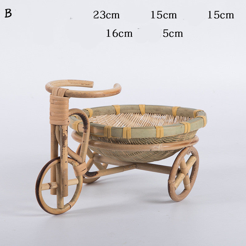 Pure Handmade Bamboo Storage Refreshment Basket Fruit Plate Tricycle Creative Home Decoration