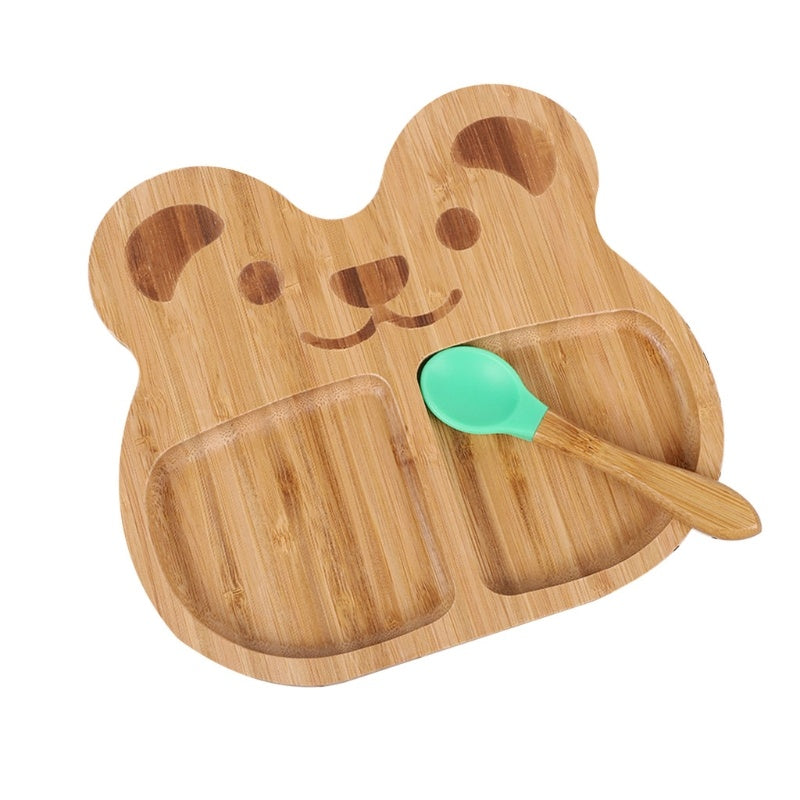 Bamboo Bowl And Plate Bear Dinner Plate Silicone Spoon Set