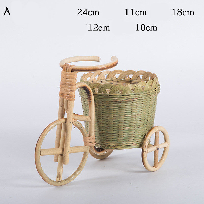 Pure Handmade Bamboo Storage Refreshment Basket Fruit Plate Tricycle Creative Home Decoration