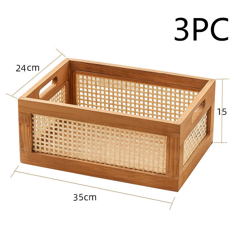 Retro Solid Wood Storage Basket Bamboo Storage Box